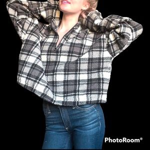 New! Plaid Fleece 1/4 Zip Pullover Teddy Fleece